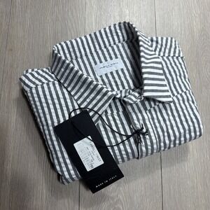 FAMILY FIRST Milano Long Sleeve Seersucker Shirt Mens Large Slim Fit Italy New!